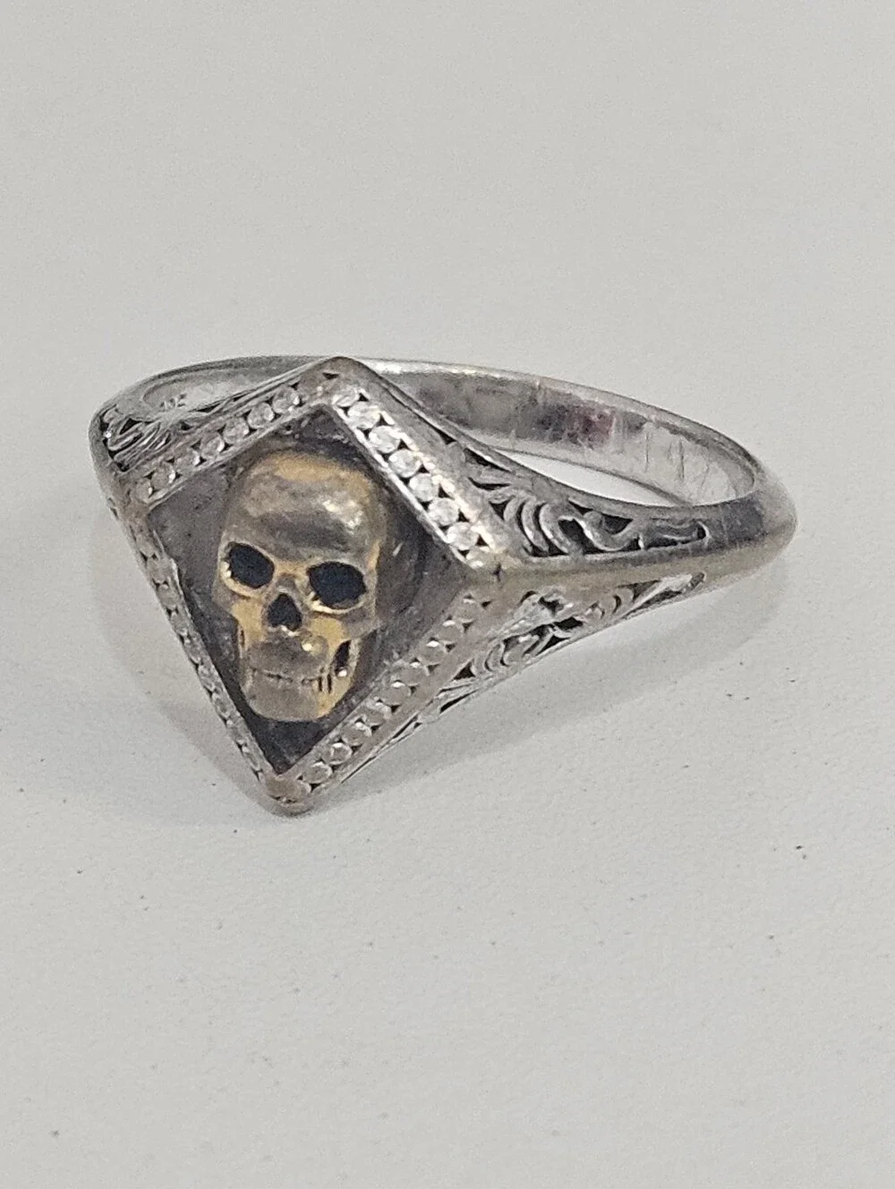 Effy 925 Skull Two Tone Gold + Sterling Silver Ring Size 10 US